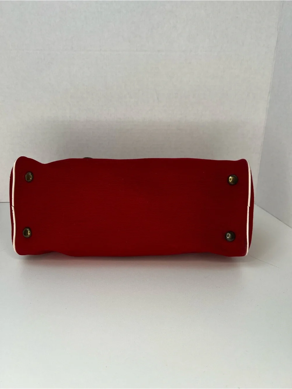 Vintage Ronay Red Canvas & White Leather Satchel Handbag